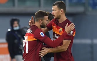 Edin Dzeko of Roma,Borja Mayoral of Roma