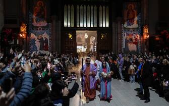 La processione con la nascita di Gesù a Istanbul, in Turchia