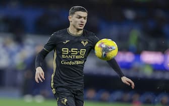 Verona's French midfielder Reda Belahyane controls the ball during the Serie A football match between SSC Napoli vs Hellas Verona at the Diego Armando Maradona Stadium in Naples, southern Italy, on January 12, 2025.
