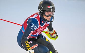 epa10971523 Sara Hector of Sweden in the finish area during the second round of the Womenâ  s Slalom race at the FIS Ski World Cup in Levi, Finland, 12 November 2023  EPA/KIMMO BRANDT