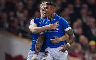 Italy's Monty Ioane celebrates scoring their first try of the game during the Guinness Six Nations match at the Principality Stadium, Cardiff. Picture date: Saturday March 16, 2024.