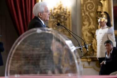 Il presidente della Repubblica, Sergio Mattarella, alla cerimonia di consegna del "Ventaglio" da parte dell'Associazione stampa parlamentare a Roma, Italia, 24 luglio 2024. 
ANSA/MASSIMO PERCOSSI