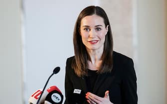 epa10559342 Outgoing Finnish Prime Minister speaks at a press conference in Helsinki, Finland, 05 April 2023. Marin announced her resignation from Social Democratic Party leader following defeat in Finland's parliamentary elections on 02 April.  EPA/RONI REKOMAA