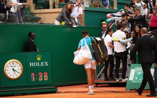 MONTE-CARLO, MONACO - APRIL 20: Rafael Nadal of Spain leaves the court after his straight sets defeat by Fabio Fognini of Italy in their semifinal match during day seven of the Rolex Monte-Carlo Masters at Monte-Carlo Country Club on April 20, 2019 in Monte-Carlo, Monaco. (Photo by Clive Brunskill/Getty Images)