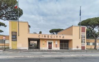 Rome, Italy, February /12/2023: Entrance to the Cinecittà studios in Rome