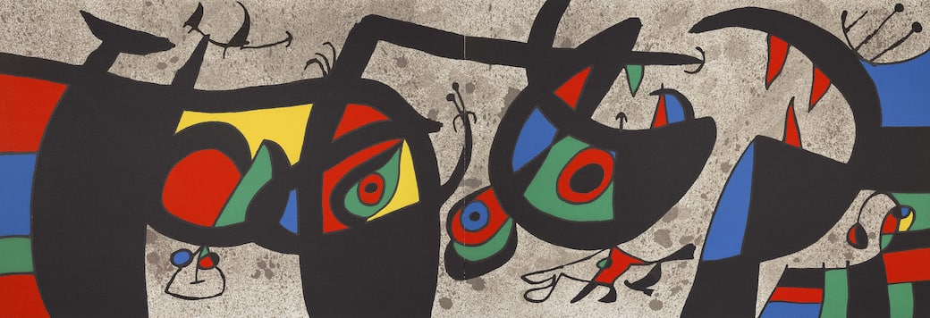 Joan Miró (1893-1983), Serie “Le lézard aux plumes d'or”, Plate 3,  1971. Litografia a colori, 33,3x97,7 cm © Successió Miró, by SIAE 2025