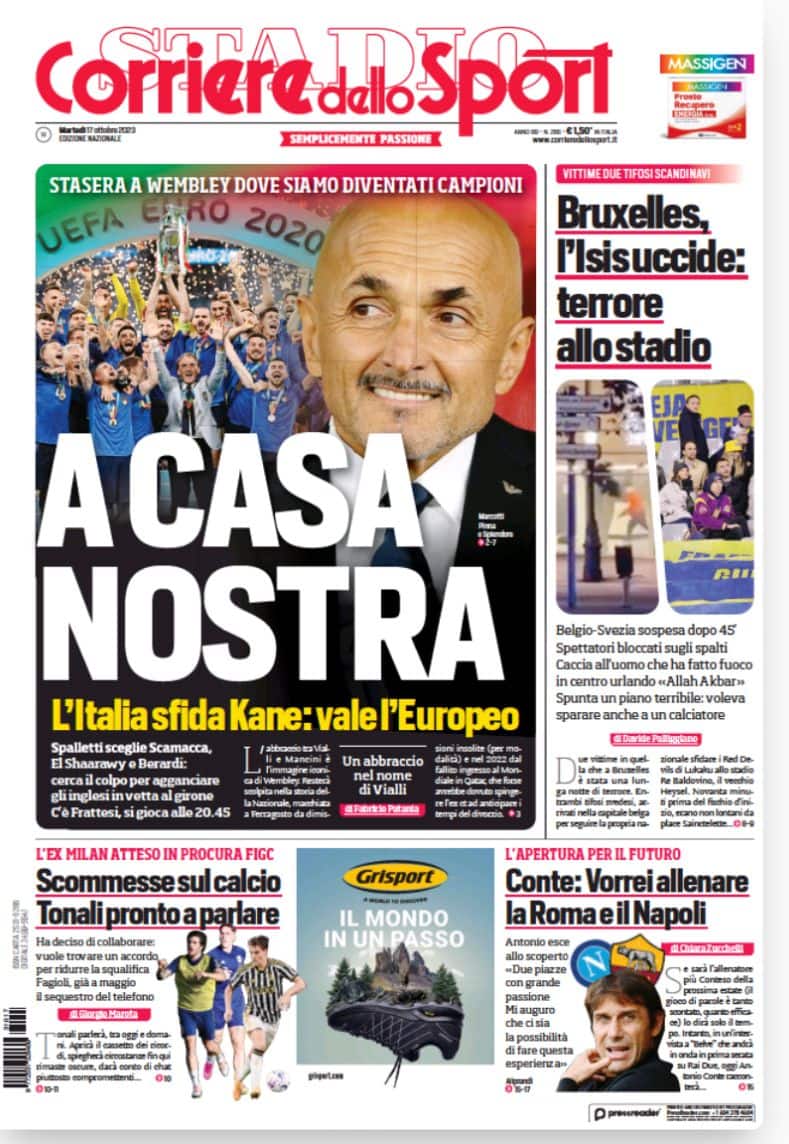 La prima pagina del 'Corriere dello Sport' di oggi