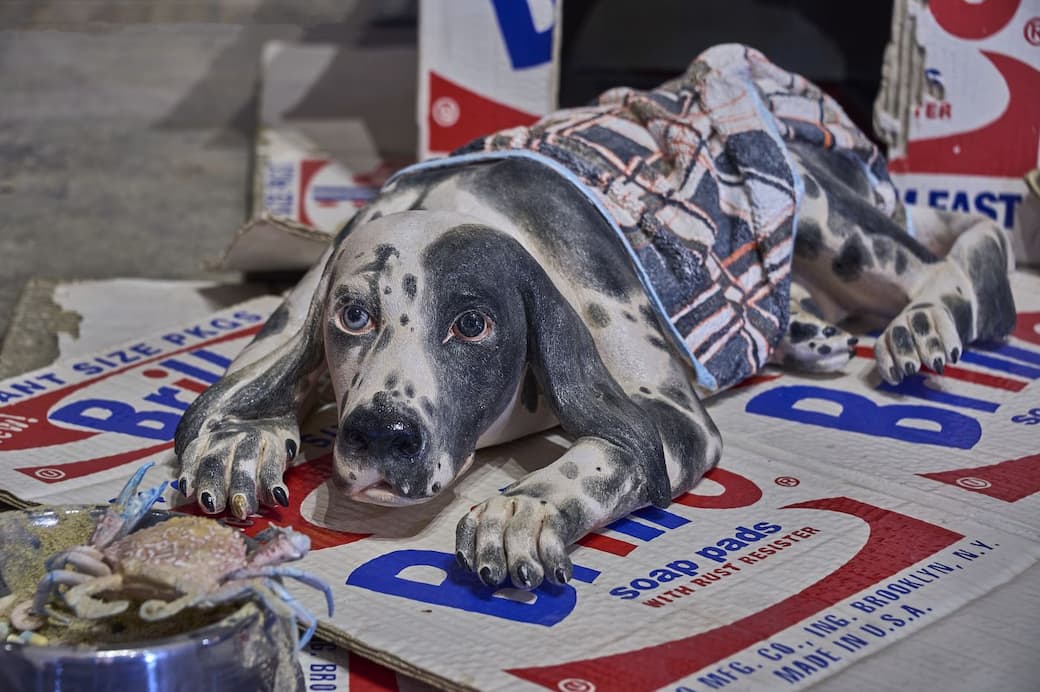 Bertozzi & Casoni, Cuccia brillo con setter inglese, 2018. Dettaglio dell’allestimento ph Carlo Casella