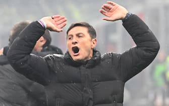 Inter's vice president Javier Zanetti celebrates at the end of the Italian Serie A soccer match between Ac Milan and Inter Milan at the Giuseppe Meazza stadium in Milan, Italy, 22 April 2024. ANSA/DANIEL DAL ZENNARO
