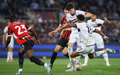 Dan Ndoye of Bologna scores 0-1 goal during the Italian Cup final soccer match between AC Milan and Bologna FC at Olimpico Stadium in Rome, Italy, 14 May 2025. ANSA/FEDERICO PROIETTI