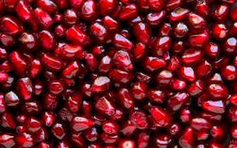 close up of pomegranate seeds shot from above