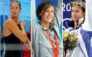 Nella combo da sinistra Federica Pellegrini alle olimpiadi di Atene 2004, Pechino 2008, Londra 2012, Rio 2016 e Tokyo 2021, 27 Luglio 2021.ANSA