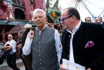 14 September 2023, Bavaria, Munich: Dieter Reiter (l, SPD), Mayor of the City of Munich, and Clemens BaumgÃ¤rtner (CSU), Head of the Department of Economic and Labor Affairs of the City of Munich and head of the Wiesn, take part in a press tour of the Theresienwiese. The 188th Wiesn will take place this year from 16.09.- 03.10.2023. Photo: Sven Hoppe/dpa (Photo by Sven Hoppe/picture alliance via Getty Images)