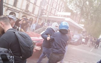 Milano, Manifestazione nazionale per la Palestina Libera e contro il genocidio. scontri con la polizia all'altezza del  piazzale Baiamonti