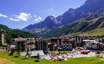 View of the town of Cervinia in the Aosta Valley, north Italy