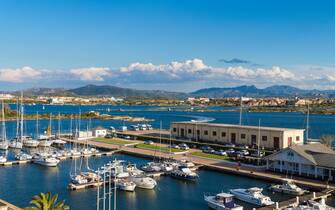 View of Yacht Club, Olbia, Sardinia, Italy, Mediterranean, Europe