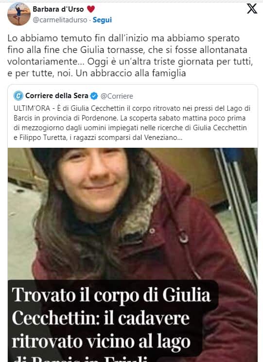 Le Reazioni Del Mondo Dello Spettacolo Alla Morte Di Giulia Cecchettin ...