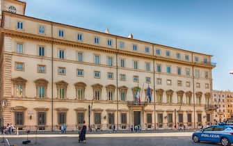 Facade of Palazzo Chigi, iconic building in central Rome, Italy