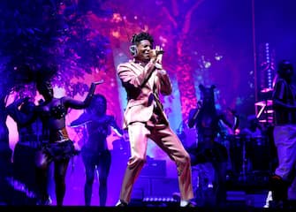 INDIO, CALIFORNIA - APRIL 13: (FOR EDITORIAL USE ONLY) Jon Batiste performs at the Outdoor Theatre during the 2024 Coachella Valley Music and Arts Festival at Empire Polo Club on April 13, 2024 in Indio, California. (Photo by Amy Sussman/Getty Images for Coachella)