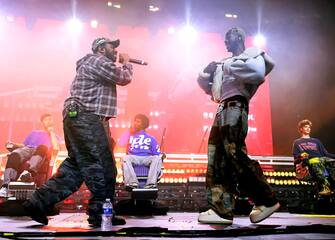 INDIO, CALIFORNIA - APRIL 20: (FOR EDITORIAL USE ONLY) Lil Nas X (R) performs with Kevin Abstract at the Mojave Tent during the 2024 Coachella Valley Music and Arts Festival at Empire Polo Club on April 20, 2024 in Indio, California. (Photo by Theo Wargo/Getty Images for Coachella)