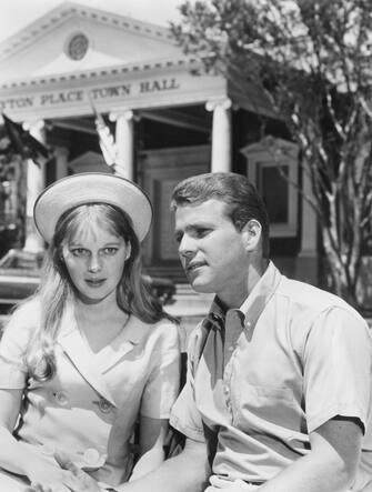 Mia Farrow and Ryan O'Neal in TV Series "Peyton Place". 1964-1969. See note.