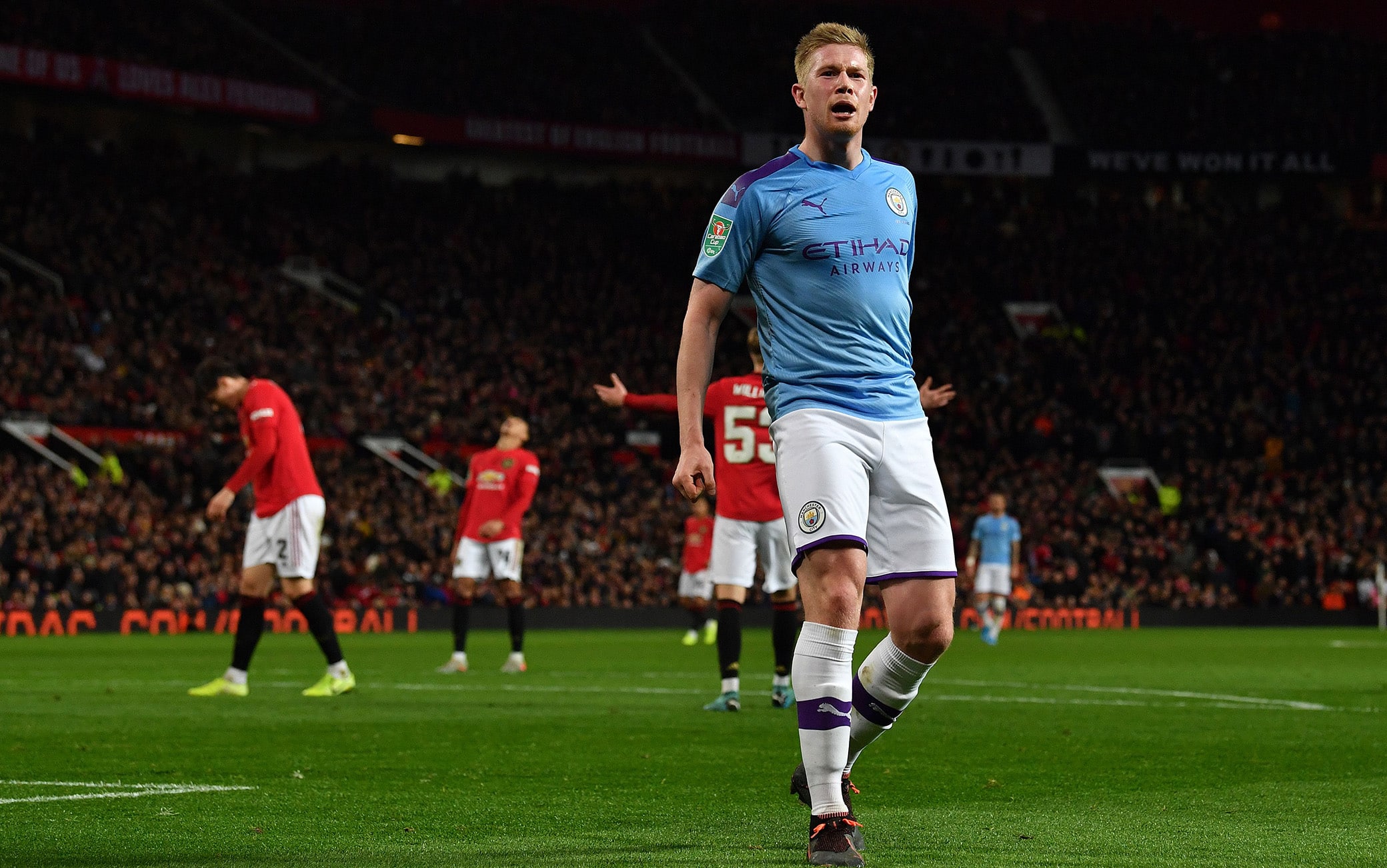 De Bruyne festeggia dopo l'autorete di Pereira De Bruyne festeggia dopo l'autorete di Pereira