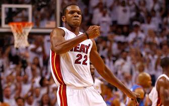 MIAMI, FL - JUNE 17:  James Jones #22 of the Miami Heat reacts after he made a 3-point basket in the second half against the Oklahoma City Thunder in Game Three of the 2012 NBA Finals on June 17, 2012 at American Airlines Arena in Miami, Florida.  NOTE TO USER: User expressly acknowledges and agrees that, by downloading and or using this photograph, User is consenting to the terms and conditions of the Getty Images License Agreement.  (Photo by Mike Ehrmann/Getty Images)