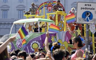 Members and supporters of the lesbian, gay, bisexual and transgender (LGBT) community take part in the Pride parade in Rome, Italy, 11 June 2022. ANSA/RICCARDO ANTIMIANI