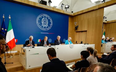 Conferenza stampa al termine del Consiglio dei ministri, Palazzo Chigi Roma 26 luglio 2023. ANSA/FABIO FRUSTACI   