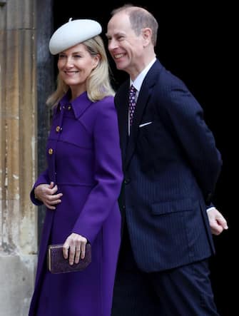 WINDSOR, ENGLAND - MARCH 31: Sophie, Duchess of Edinburgh and Prince Edward, Duke of Edinburgh attend the Easter Mattins Service at Windsor Castle on March 31, 2024 in Windsor, England. (Photo by Chris Jackson/Getty Images)
