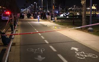 A picture shows the bike path that the car-ramming attack drove on in Tel Aviv on April 7, 2023, that left one man dead and five people wounded. - The Magen David Adom emergency service said in a statement a man aged about 30 had been declared dead and five others were taken to hospital with moderate injuries after the attack. Three of them, including a 17-year-old, were moderately injured, while two had light injuries, the rescue service added. (Photo by AHMAD GHARABLI / AFP) (Photo by AHMAD GHARABLI/AFP via Getty Images)