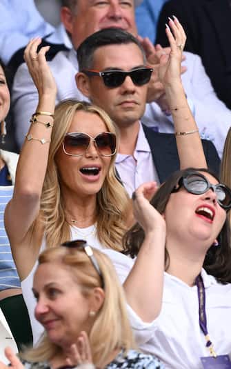 LONDON, ENGLAND - JULY 03: Amanda Holden attends day one of the Wimbledon Tennis Championships at the All England Lawn Tennis and Croquet Club on July 03, 2023 in London, England. (Photo by Karwai Tang/WireImage)