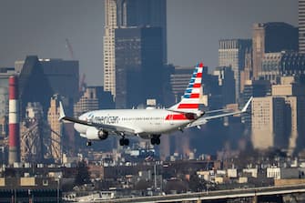 NEW YORK, NY - MARCH 11: An American Airlines Boeing 737 Max 8, on a flight from Miami to New York City, lands at LaGuardia Airport on Monday morning, March 11, 2019 in the Queens borough of New York City. Boeing's  stock dropped more than 12 percent at the open on Monday, a day after a second deadly crash involving the Boeing 737 Max 8, the newest version of its most popular jetliner.(Photo by Drew Angerer/Getty Images)