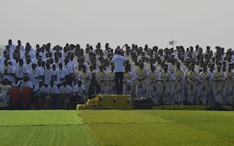 The choir sings ahead of the holy mass with Pope Francis at the John Garang Mausoleum in Juba, South Sudan, on February 5, 2023. - Pope Francis wraps up his pilgrimage to South Sudan with an open-air mass on February 5, 2023 after urging its leaders to focus on bringing peace to the fragile country torn apart by violence and poverty.
The three-day trip is the first papal visit to the largely Christian country since it achieved independence from Sudan in 2011 and plunged into a civil war that killed nearly 400,000 people. (Photo by Tiziana FABI / AFP) (Photo by TIZIANA FABI/AFP via Getty Images)