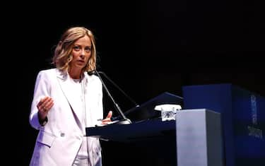 La presidente del Consiglio Giorgia Meloni all'assemblea di Confindustria, Roma, 18 settembre 2024.
ANSA/ VINCENZO LIVIERI