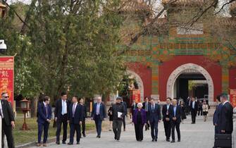 epa11265152 US Treasury Secretary Janet Yellen (C) and US ambassador to China Nicholas Burns (C-R) visit the Guozijian Imperial College site in Beijing, China, 08 April 2024. Secretary Yellen is on a six-day visit to China.  EPA/TATAN SYUFLANA / POOL