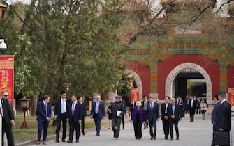 epa11265152 US Treasury Secretary Janet Yellen (C) and US ambassador to China Nicholas Burns (C-R) visit the Guozijian Imperial College site in Beijing, China, 08 April 2024. Secretary Yellen is on a six-day visit to China.  EPA/TATAN SYUFLANA / POOL