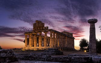 Sunset at Archeological site of Paestum. Campania. Italy. Europe. (Photo by: Riccardo Lombardo/REDA&CO/Universal Images Group via Getty Images)
