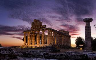 Sunset at Archeological site of Paestum. Campania. Italy. Europe. (Photo by: Riccardo Lombardo/REDA&CO/Universal Images Group via Getty Images)