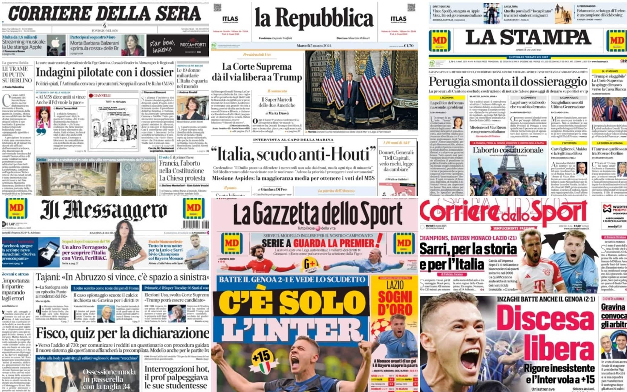 Le prime pagine dei quotidiani di oggi 5 marzo la rassegna stampa