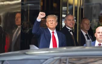 NEW YORK, NEW YORK - APRIL 04: Former US President Donald Trump exits Trump Tower to attend court for his arraignment on April 04, 2023 in New York City.  (Photo by Noam Galai/GC Images)