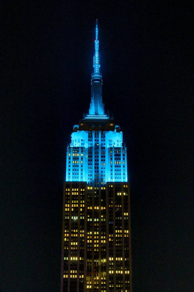 NEW YORK, NEW YORK - OCTOBER 08: Empire State Building Lighting Ceremony In Honor Of John Lennon's 80th Birthday at The Empire State Building on October 08, 2020 in New York City. (Photo by Cindy Ord/Getty Images for UMe)