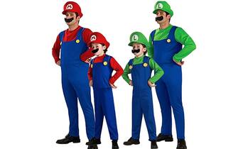 Coppia di costumi Mario e Luigi adulto e bambino