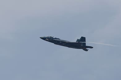 South Korea's homegrown fighter jet KF-21 stages an aerial demonstration during the Seoul International Aerospace and Defense Exhibition(ADEX) 2023 at the Seoul Air Base on October 18, 2023 in Seongnam, south of Seoul. It is the first time that the KF-21 disclose to the public. (Photo by Chris Jung/NurPhoto via Getty Images)