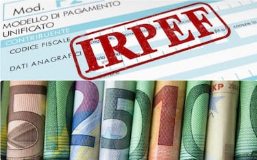 collage: banconote e foglio Irpef 