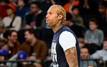 NEW YORK, NEW YORK - FEBRUARY 10:  James Johnson #16 of the Indiana Pacers calls out to his teammates from the bench during the game against the New York Knicks at Madison Square Garden on February 10, 2024 in New York City. NOTE TO USER: User expressly acknowledges and agrees that, by downloading and or using this photograph, User is consenting to the terms and conditions of the Getty Images License Agreement. (Photo by Steven Ryan/Getty Images)