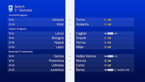 Serie A, Round 3: Presentation, where to watch matches and referees