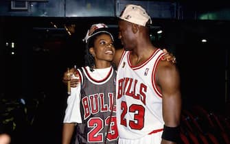 CHICAGO - 1996:  Future WNBA All-Star Sheryl Swoopes poses with Michael Jordan of the NBA champion Chicago Bulls at the United Center in Chicago, Illinois.  NOTE TO USER: User expressly acknowledges that, by downloading and or using this photograph, User is consenting to the terms and conditions of the Getty Images License agreement. Mandatory Copyright Notice: Copyright 1996 NBAE (Photo by Nathaniel S. Butler/NBAE via Getty Images)