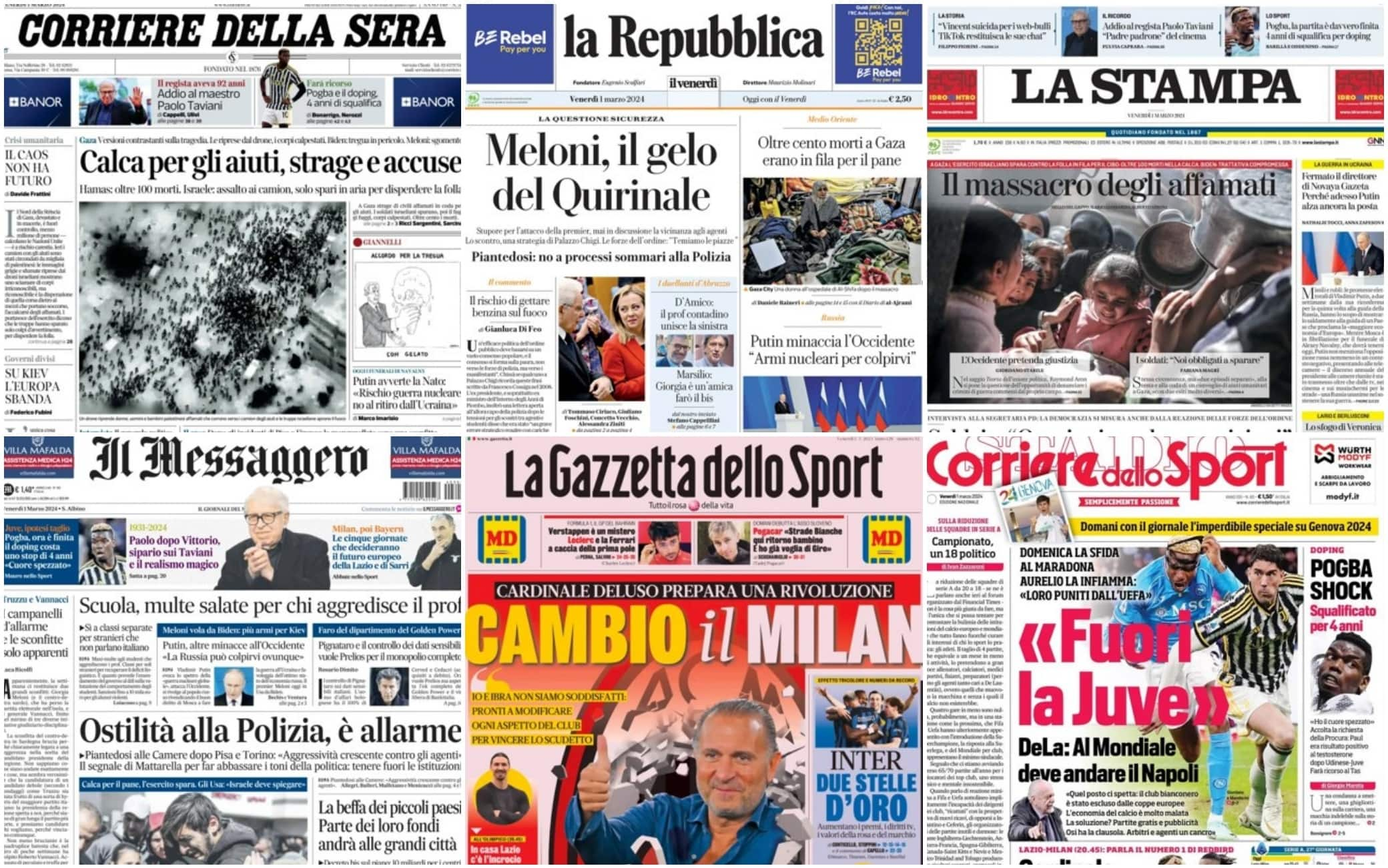 Le prime pagine dei quotidiani di oggi 1 marzo la rassegna