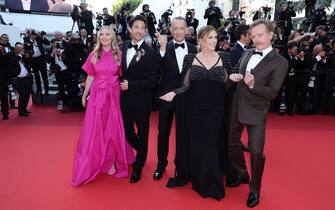CANNES, FRANCE - MAY 23: (L-R) Hope Davis, Adrien Brody, Tom Hanks, Rita Wilson and Bryan Cranston attend the "Asteroid City" red carpet during the 76th annual Cannes film festival at Palais des Festivals on May 23, 2023 in Cannes, France. (Photo by Andreas Rentz/Getty Images)